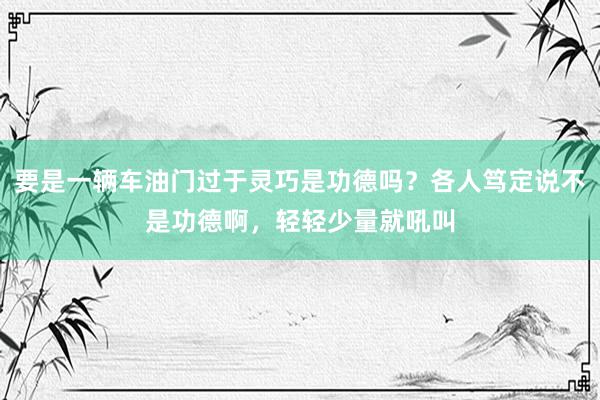 要是一辆车油门过于灵巧是功德吗？各人笃定说不是功德啊，轻轻少量就吼叫