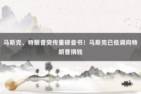 马斯克、特朗普突传重磅音书！马斯克已低调向特朗普捐钱