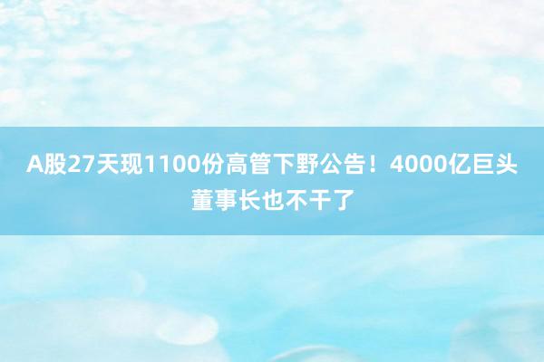 A股27天现1100份高管下野公告！4000亿巨头董事长也不干了