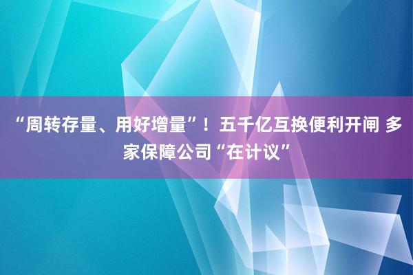 “周转存量、用好增量”！五千亿互换便利开闸 多家保障公司“在计议”